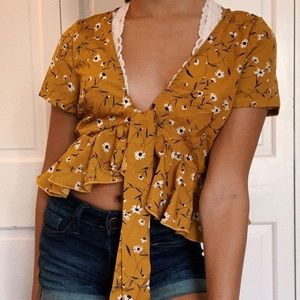 Yellow SHEIN Tie-Front Top